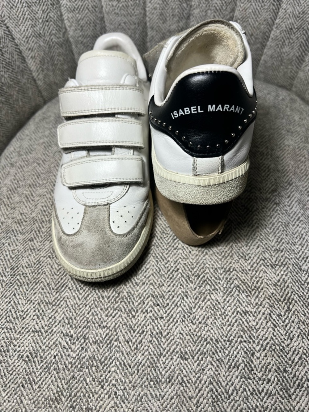 Isabel Marant White, Gray & Black Velcro Low-Top Sneakers OBO